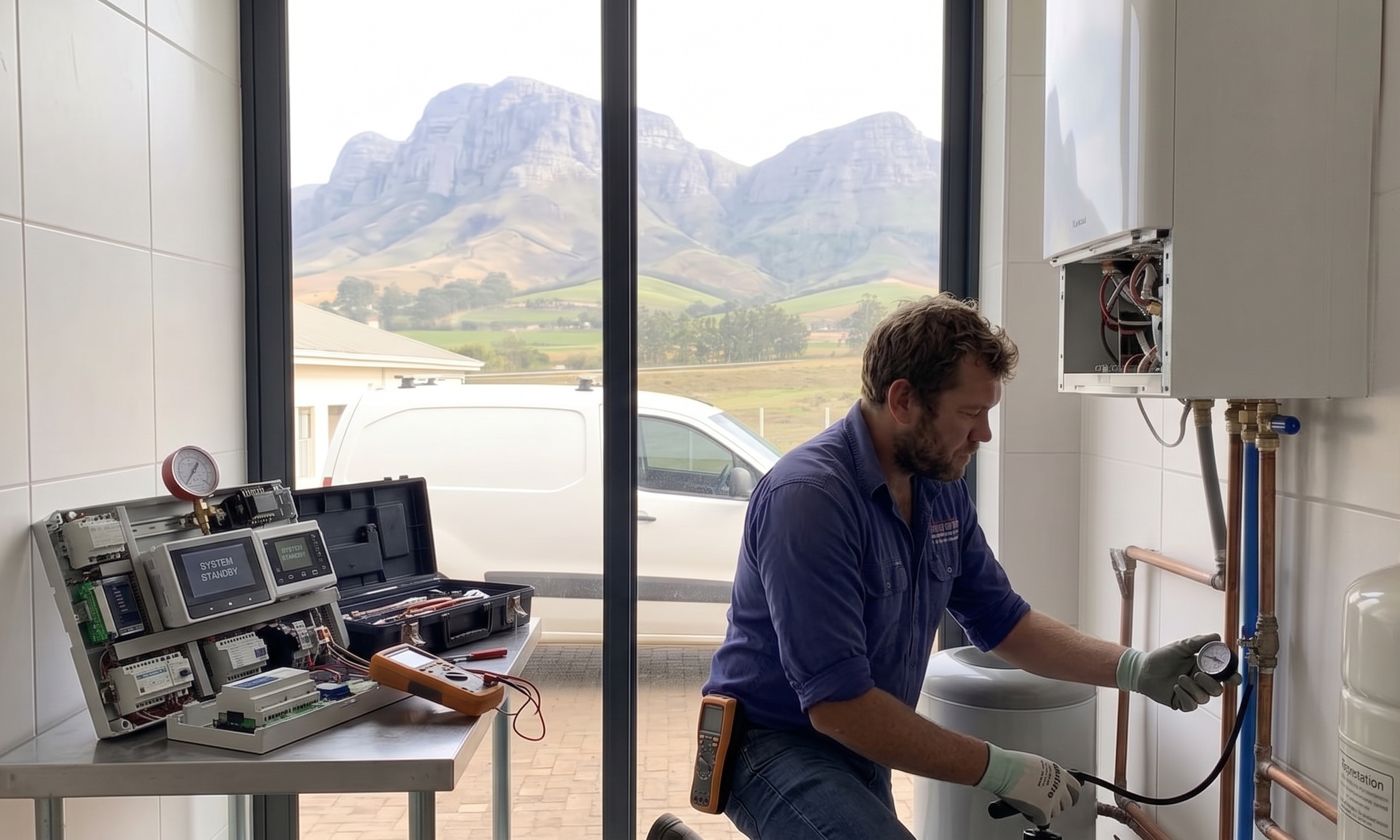 Plumber testing the pressure and electrical supply on a hot water heater